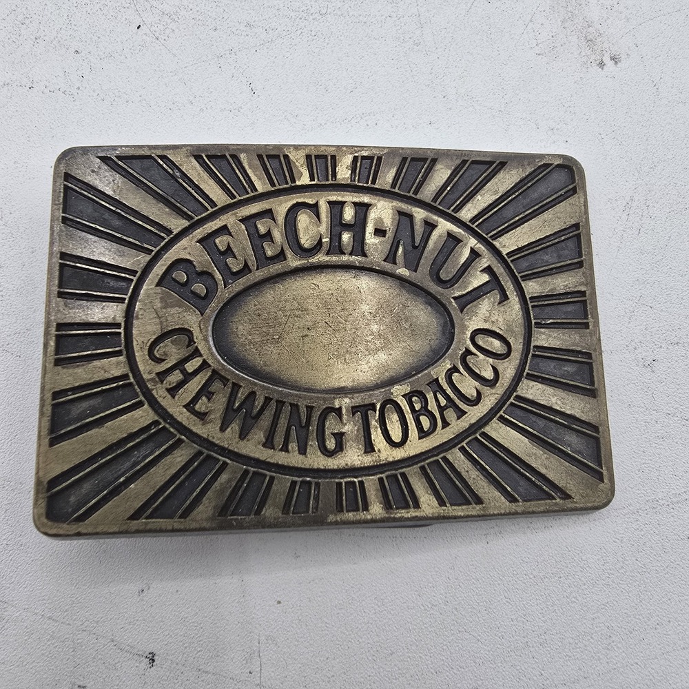 Vintage 1980s Beech-Nut Chewing Tobacco Brass Belt Buckle